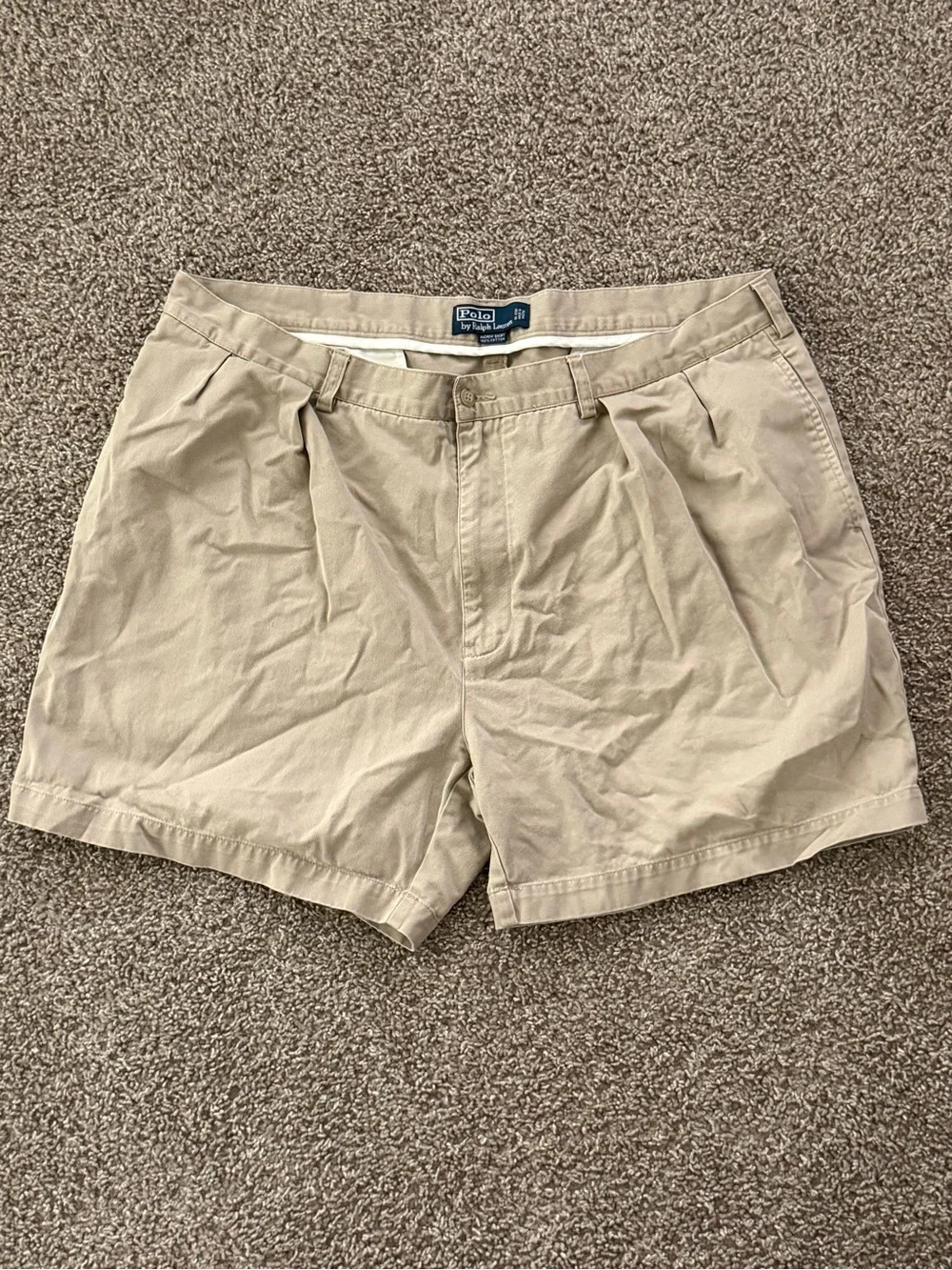 Vintage Polo Ralph Lauren Andrew Shorts 42 Khaki Pleated Chino 90s Preppy